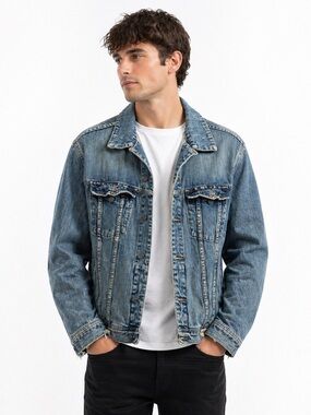 Abercrombie & Fitch Men’s Vintage Y2K Distressed Blue Denim Jacket